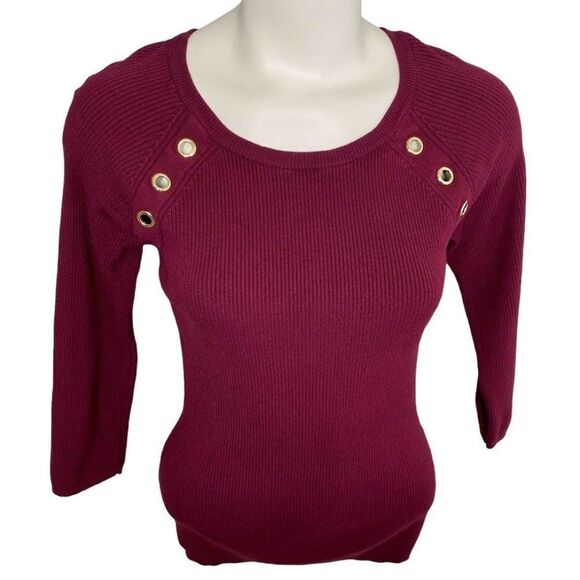 New York & Company Sweater Top Women's SMALL Purple Rivet-Accent Scoop-Neck Soft - Picture 4 of 9